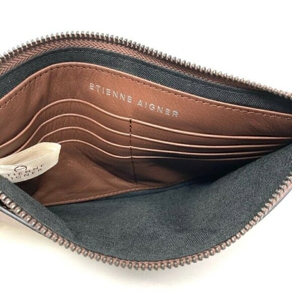 NEW Etienne Aigner Womens Adeline Wristlet Wallet Brown Leather Zipper One Size - Picture 3 of 7